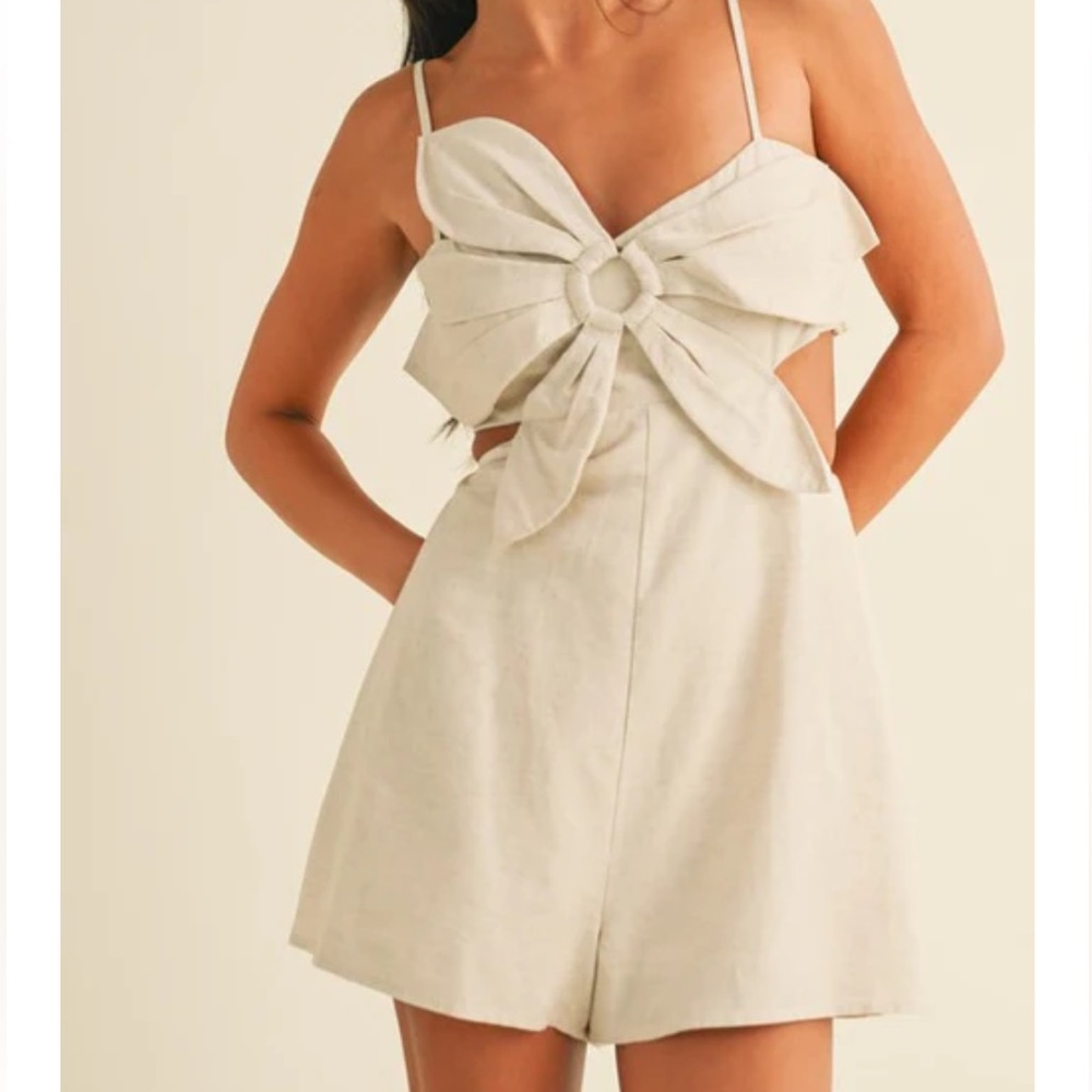 Cream Linen Flower Top Romper